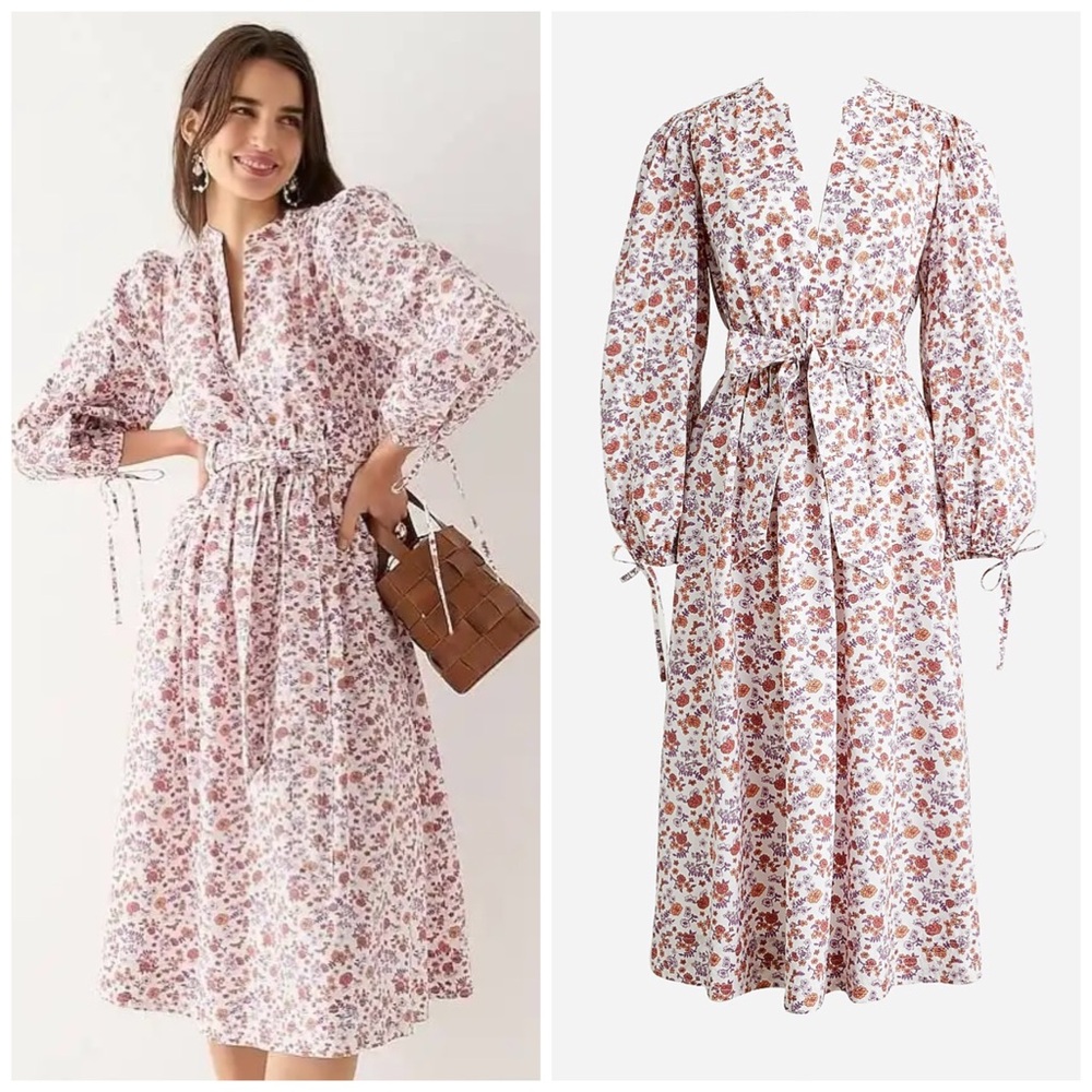 J.Crew Tie-Waist V-Neck Midi Dress In Windsor Floral Sz S